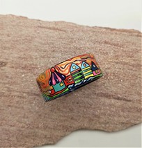Painted Wooden Resin Bangle Bracelet inspired by Hundertwasser Art Jewelry Gift - £46.68 GBP