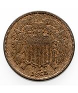 1864 Gran Lema US 2 Centavos En Condición BU, Color Marrón, Brillo Fuerte! - $183.64