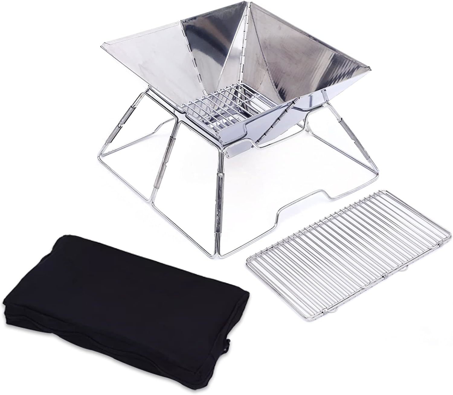 12.6” Stainless Steel Foldable Camping Grills With Carry Bag, Portable Bbq - $30.99