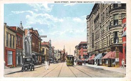 Main Street West from Westcott Hotel Richmond Indiana 1920s postcard - £5.49 GBP