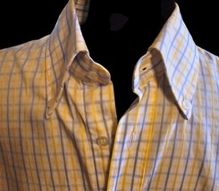 Lacoste Men’s L Plaid Button Down Shirt Long Sleeve Yellow Blue Croc Log... - $16.78