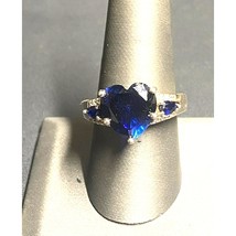 DK 925 STERLING SILVER DARK BLUE AND COLORLESS TOPAZ HEART RING SIZE 8.7... - $1,014.57 MXN