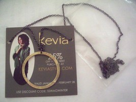 Kevia Gold Tone Circle Pendant Black Chain Necklace NWT - $10.89