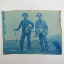 Cyanotype Photograph On Cloth Two Men Hunting Game Birds Antique 1800s RARE - £39.30 GBP