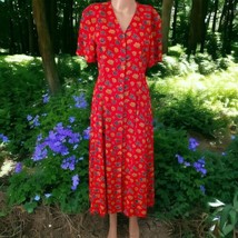 Liz Claiborne Floral Midi Dress 4 Short Sleeve Flowy Button Front Flowy ... - $39.59