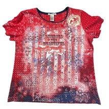 Rebecca Malone Shirt Womens Medium Red America The Beautiful Patriotic S... - $13.88