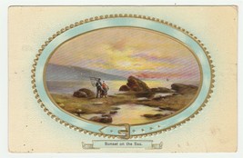 Vintage Postcard Couple With Fishing Net Sunset on the Sea 1910 - £6.24 GBP
