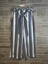 Lauren Conrad Wide Leg Striped Belted Linen Cotton Pants Size M - $14.85
