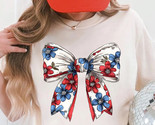 White July 4th Flower Bowknot Print Crew Neck T Shirt - $16.37