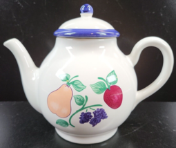 Princess House Orchard Medley Tea Coffee Pot &amp; Lid Set Fruit Blue Green Leaves - £38.59 GBP