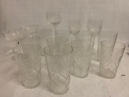 Vintage Set Of Glassware, Unknown Pattern, 10 Juice Glasses, 2 Champagne... - £35.49 GBP
