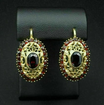 3Ct Oval Cut Simulated Red Garnet Fancy Dangle Earrings 14K Yellow Gold Plated - £39.45 GBP