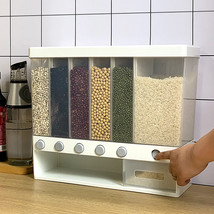 6-Grid Rice Dispenser Cereal Dry Food Grain Storage Container Kitchen Organizer - £34.32 GBP
