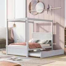 Wood Canopy Bed with Trundle Bed and two Drawers ,Full Size Canopy Platform bed  - £315.92 GBP