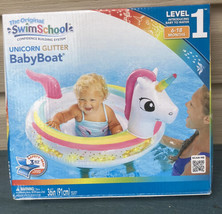 Swim School Unicorn Glitter 36&quot;d Inflatable Baby Boat Pool Float - £9.35 GBP