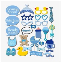 29PCS Baby BOY 1St Shower Party Baby Bottle Masks Photo Booth Props On A Stick F - £15.44 GBP
