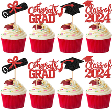 2024 Graduation Cupcake Toppers 24 PCS Glitter Class of 2024 Congrats Grad Cap D - £13.16 GBP