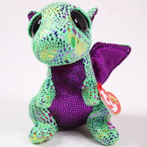 Ty Beanie Boo Cinder Green Metallic Dragon Plush Stuffed Animal Toy 10&quot; 2015 - £7.05 GBP