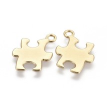 2 Puzzle Piece Charms Pendants Stamping Blank Autism Awareness 18k Gold Plated - £2.79 GBP