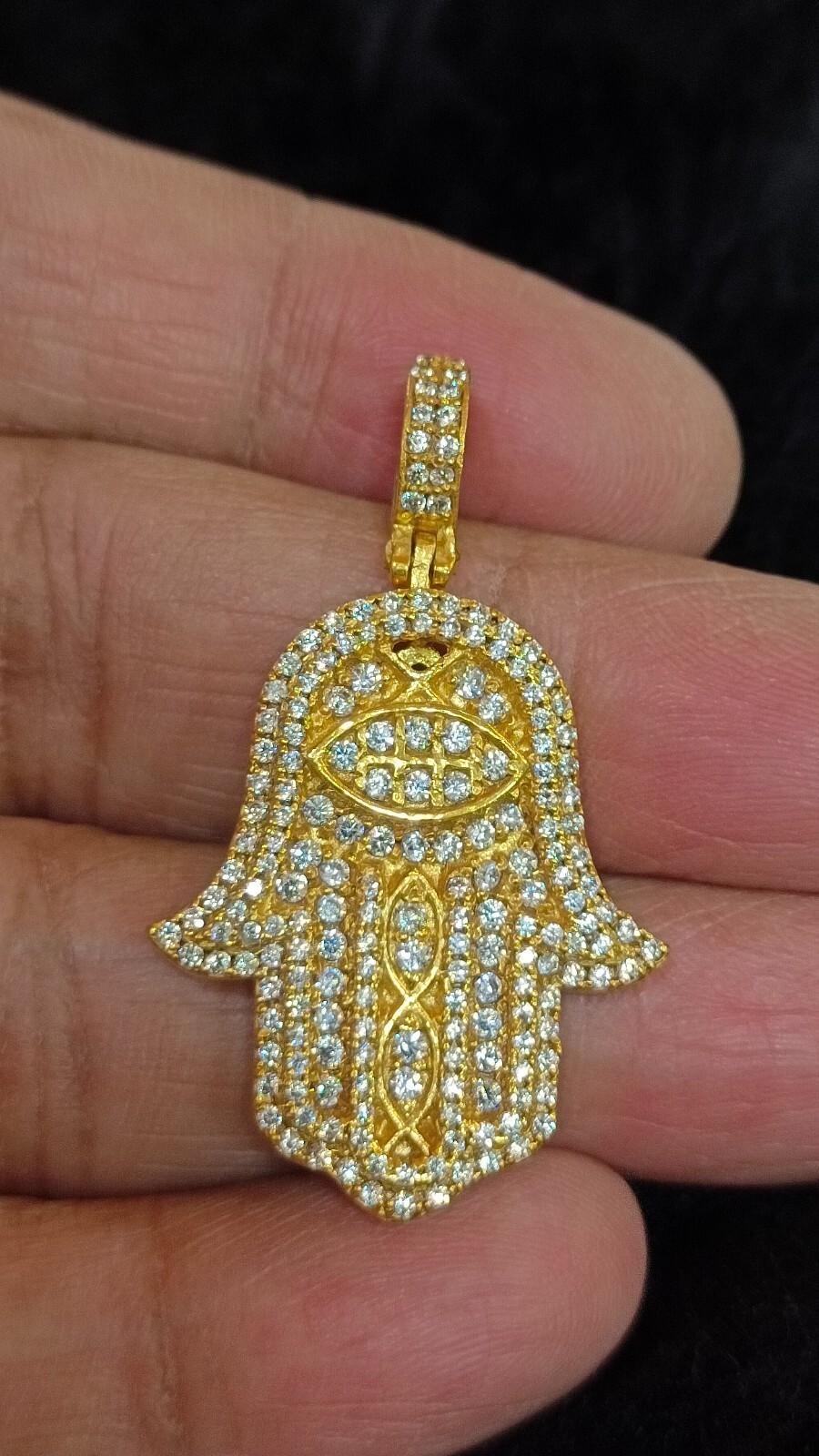 2.00Ct Round Simulated Diamond 14K Yellow Gold Plated Men&#39;s Hamsa Hand C... - £52.17 GBP