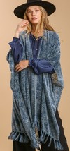 NEW UMGEE S/M M/L blue burnout velvet kimono sleeve long tassel hem jacket - £31.35 GBP