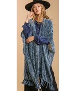 NEW UMGEE S/M M/L blue burnout velvet kimono sleeve long tassel hem jacket - £31.81 GBP