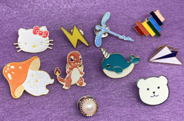 Lot of 10 Cute Character Enamel Pins Pride Bear Kitty Mushroom Whale Lightening - £10.31 GBP
