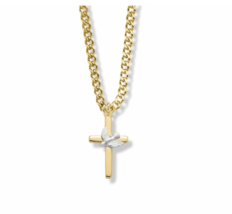 14K Gold TWO-TONE Dove On Cross Necklace &amp; Chain - £80.36 GBP
