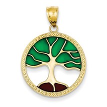 14K Yellow Gold with Green &amp; Brown Enamel Tree of Life Pendant - £183.84 GBP