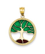 14K Yellow Gold with Green &amp; Brown Enamel Tree of Life Pendant - $416.68 CAD