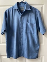 Bruno Button Short Sleeved Shirt Mens Size Large Blue Plaid Easy Care - £7.10 GBP