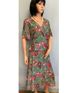 GIBSON &amp; LATIMER Green with Multicolor Flowered Short Sleeve Dress Size ... - $1,501.54 MXN