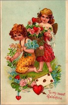 Vintage Postcard Valentine&#39;s Day To My Sweet Valentine Two Cute Children - £15.89 GBP