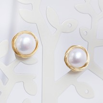 14K Gold Pearl Earrings, Freshwater Pearl Stud Earrings, 925 Sterling Silver, Pe - £38.56 GBP