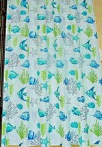 New Fish & Sea Coral Shower Curtain Bamboo Weave Turquoise Blue Lime Green White - $19.75