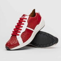Lyon II Genuine Ostrich and Calfskin Fashion Sneaker Red / White image 3