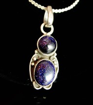 Starry sky Blue Goldstone Necklace Sterling silver Gold Flakes silver jewelry la - £98.32 GBP