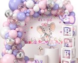 111Pcs Elephant Baby Shower Decorations For Girl, Pink Purple Birthday P... - £42.99 GBP