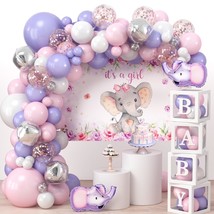 111Pcs Elephant Baby Shower Decorations For Girl, Pink Purple Birthday Party Sup - £42.21 GBP