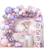111Pcs Elephant Baby Shower Decorations For Girl, Pink Purple Birthday P... - £43.06 GBP