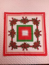 6-Christmas Holiday Holly Poinsettia Plaid Ribbon Cloth Napkins Green Re... - £10.99 GBP