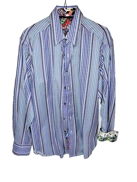 Robert Graham Striped Light Blue Long Sleeve Shirt Size Medium - $95.00