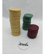 Lot Of (92) Yahtzee Texas Hold Em Plastic Poker Chips 10s 50s 100s Dealer  - $165.22 MXN