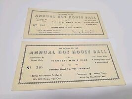 2-Vintage 1966 FLANDERS MENS CLUB Annual Nuthouse Ball  Ticket Stationary  - $6.93