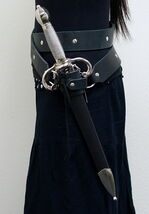 Black Leather Double Round Medieval Style Sword Belt with Carrying Frog - $32.65