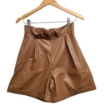 By Egreis Shorts Womens Small Brown Faux Leather Pleated Paper Bag Waist... - £20.46 GBP