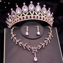 Crystal Water Drop Tiara Crown Necklace Earrings |  Blue Silver Pink Gol... - $36.99