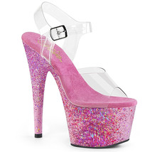 PLEASER ADO708CF/C/PN Women&#39;s Pink 7&quot; Heel  Platform Ankle Strap Sandal Shoes - £59.12 GBP