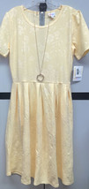 NWT 2.0 LuLaRoe Large Pale Yellow Floral Embossed Fabric Amelia Zip Dress - £47.41 GBP