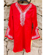 Indian Kurta Top for Women Short Red Kurti Embroidered Readymade Pakista... - £8.12 GBP